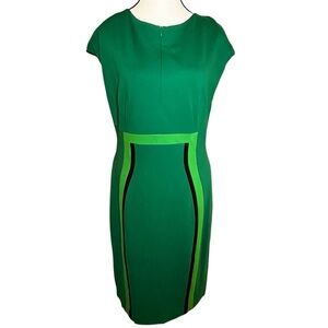Escada Double Zip Leaf Green Sheath Dress Geometric Women’s Size EU 42 US 10